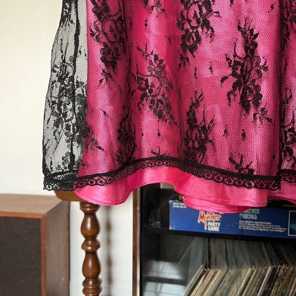 Y2K Bustier Cami Pink Black Lace Slip Top Vintage - Picture 4 of 5